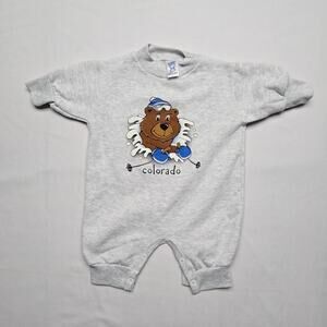 Vintage Colorado Bear Graphic Baby Romper Rabbit Skins Gray Infant 6 Months 90s